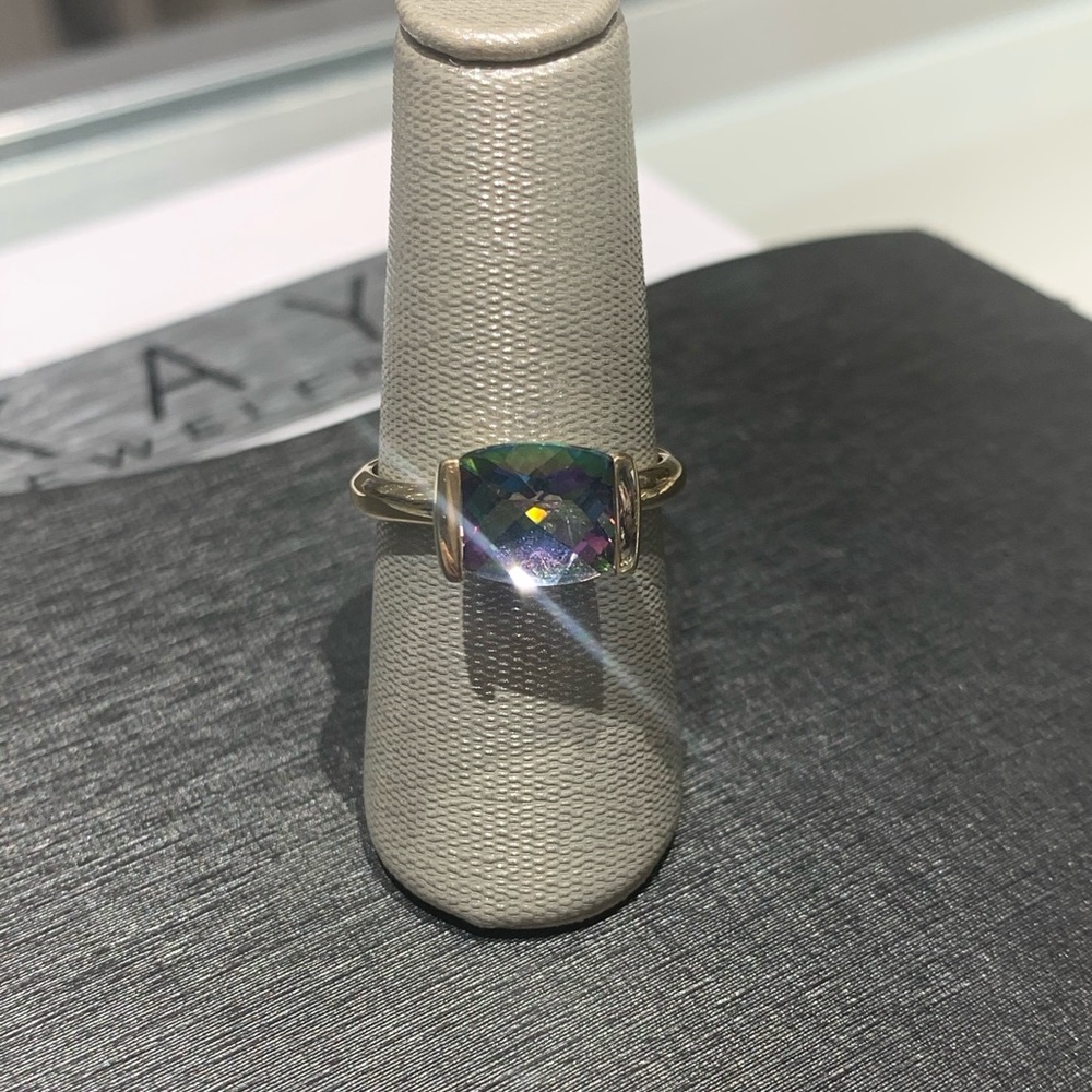 Mystic Topaz ring set in EG 14k Gold